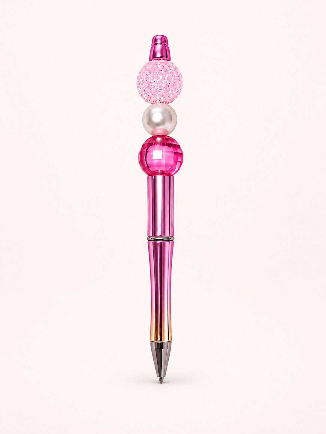 Pink handmade pen decorated with pearl and crystal beads